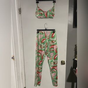 Green pink orange white swirl 2 piece  outfit size medium